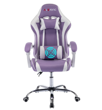 silla gaming morada y blanca