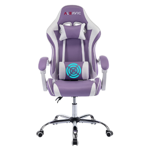 silla gaming morada y blanca